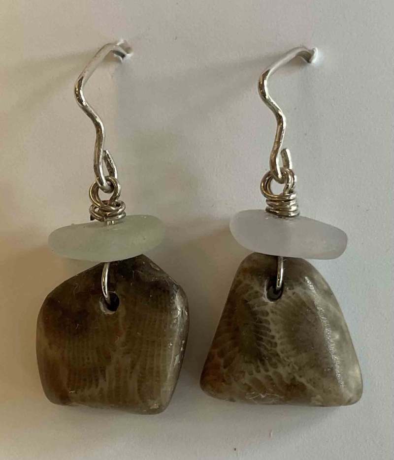 Petoskey Stone and Beachglass Earrings